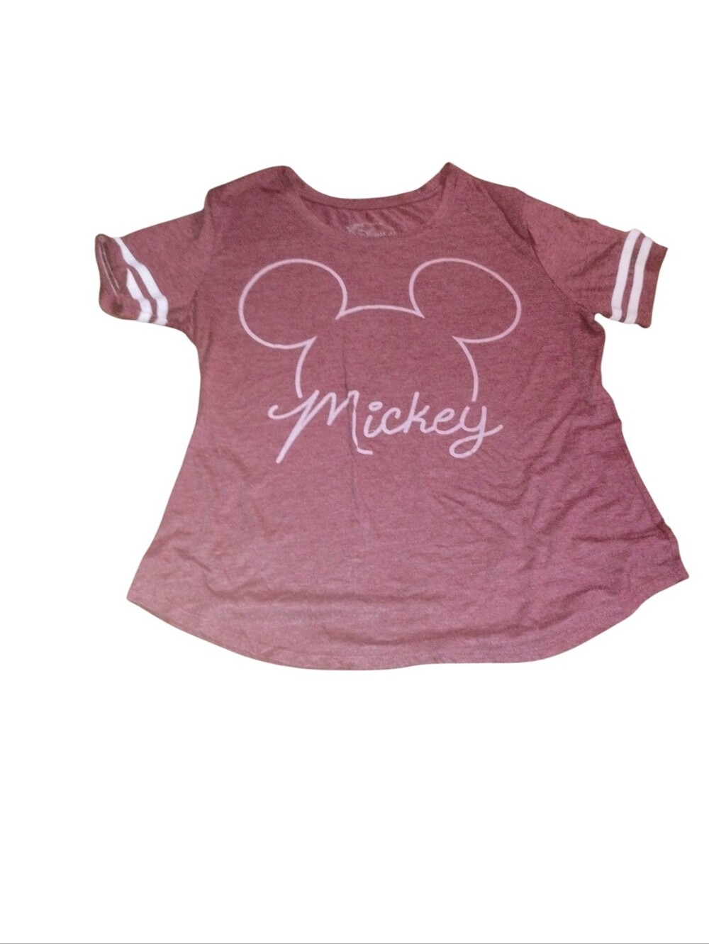 Disney Mauve Mickey Short Sleeve Tee with White Sport Stripes